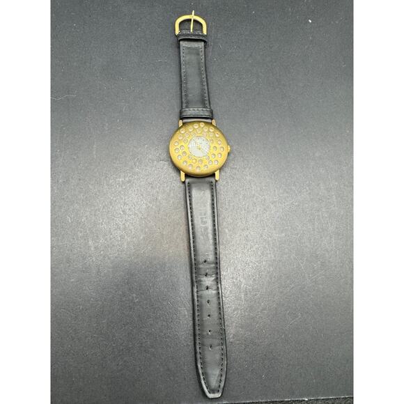 Guess Vintage Unisex Gold Tone Watch Circular Cutout Design Leather Strap 34mm main image 8